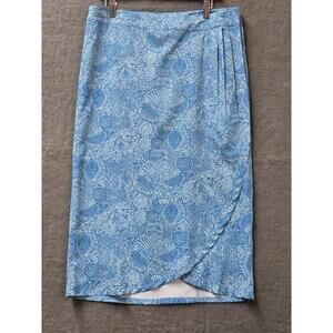 Rip Skirt L Wrap skirt Midi Blue Pleated Floral Coastal Resort Beach Coverup